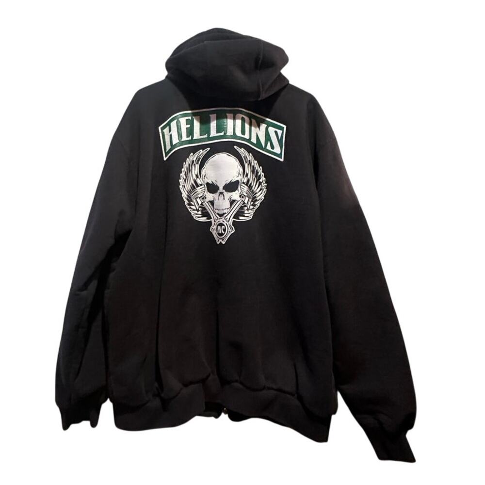 Carhartt Black Hoodie with White and Green Skull "Hellions" Back Graphic